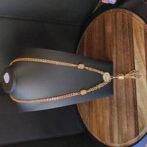 Vintage Emmons Gold Tone Multi Strand Chain‎ Filigree Tassel Pendant Necklace